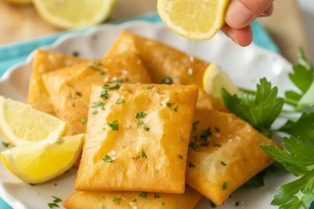 A plate of golden-brown arancine with parsley garnishing, accompanied by lemon wedges, ready to be served.