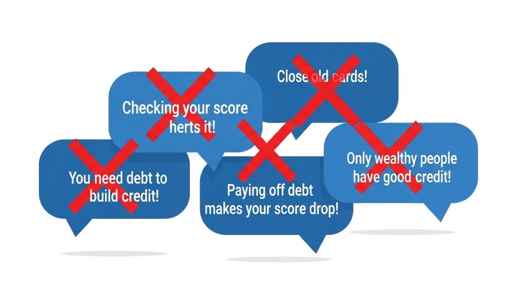 Infographic debunking five common credit score myths that cost borrowers real money