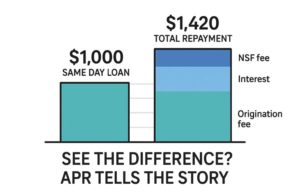 Breakdown of hidden fees increasing same day loan repayment amount