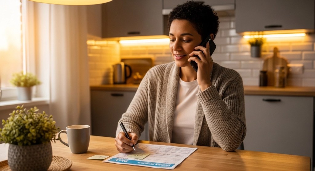 Person confidently calling to negotiate a payment plan on a medical bill as alternative to emergency loan