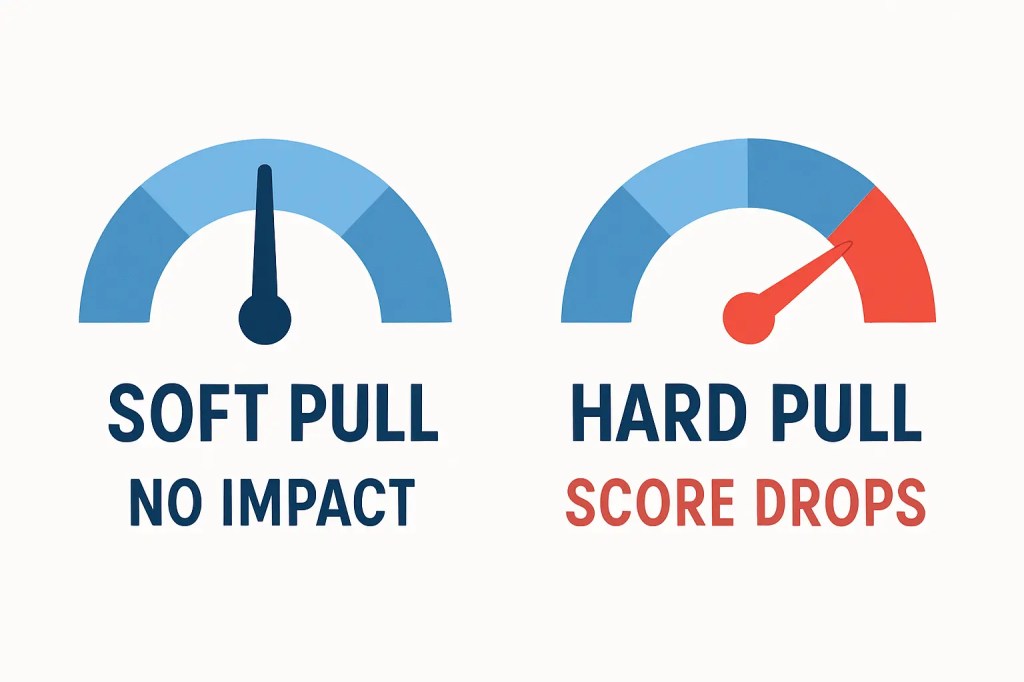 Infographic comparing soft pull and hard pull credit checks and their impact on credit score