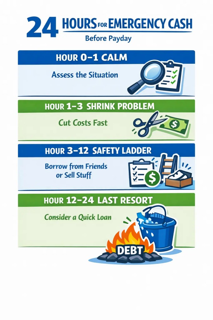 “24-hour action plan infographic for getting cash before payday.”
