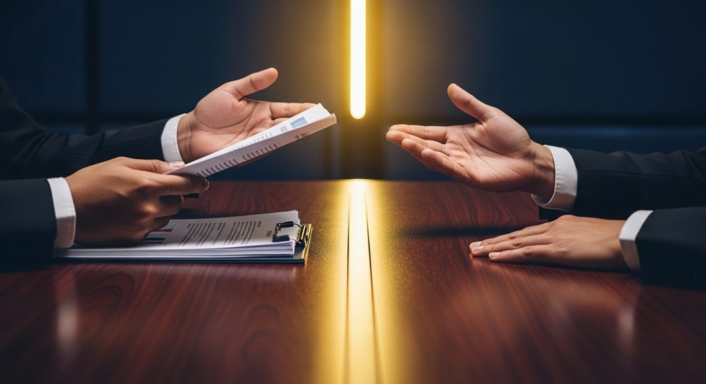 Consumer negotiating with creditor across table using debt negotiation playbook strategies