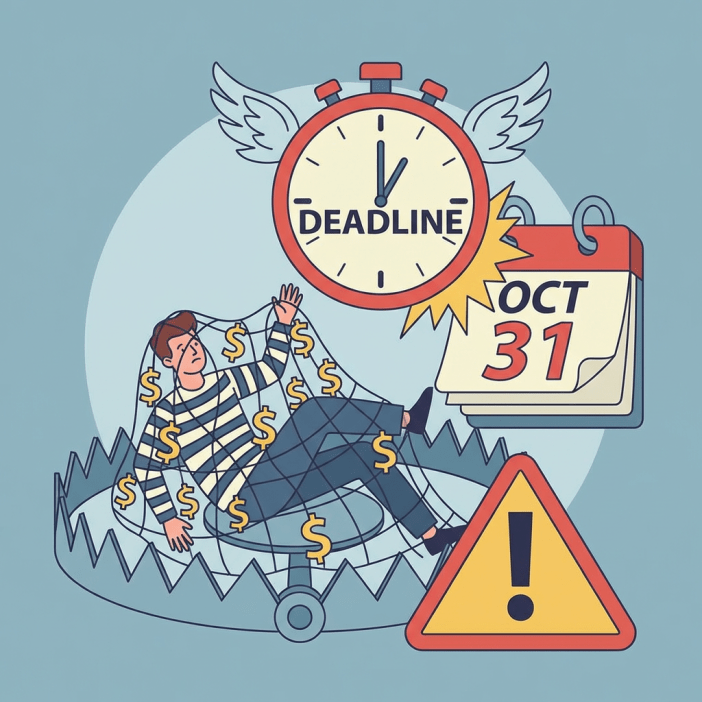 Illustration showing a person reading a loan renewal offer with a hidden trap underneath — representing the danger of auto-renewal clauses and loan flipping