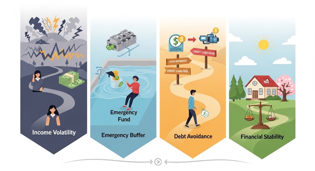 four-stage visual infographic diagram, titled "The Path to Financial Stability