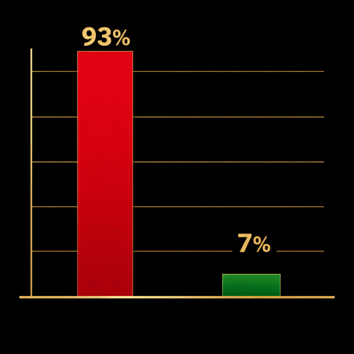 Bar chart with a red bar at 93% and a green bar at 7% on a black background